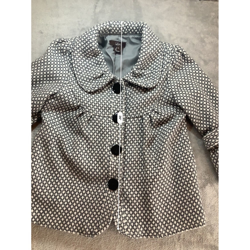 Luii Womens Grey White Geometric Button Front Swing Coat 3/4 Sleeve Size L - Picture 4 of 8